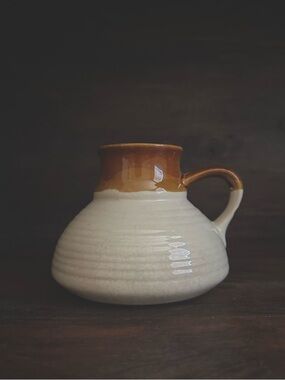 Vintage 70s Stoneware Mug Brown Drip Glaze Rustic Ceramic Cup